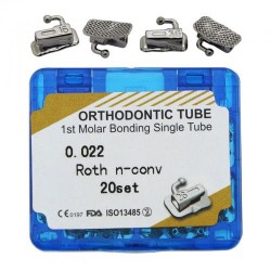 20 Juegos de unión de ortodoncia dental solo tubo bucal 1ra molar Roth 022 ranura