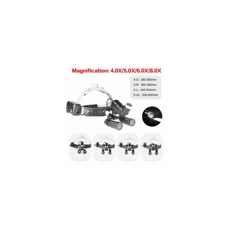 4.0X/5.0X/6.0X/8.0X-R Lupa médica dental + diadema LED de 5W faro quirúrgico