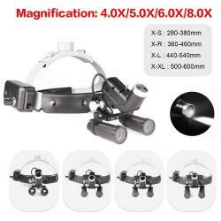 4.0X/5.0X/6.0X/8.0X-R Lupa médica dental + diadema LED de 5W faro quirúrgico